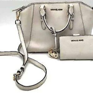 Bundle Michael Kors MK Ciara White Satchel Bag purse Crossbody Wallet Lot of 2